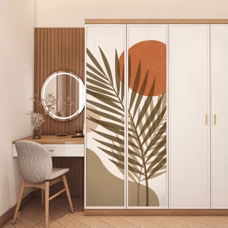 Planten - Bladeren - Abstract - Modern - Beige deurposter klein -sfeer3