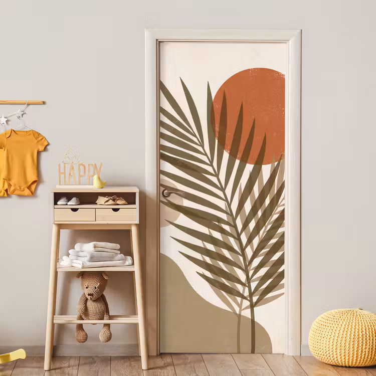Planten - Bladeren - Abstract - Modern - Beige deurposter klein -sfeer4