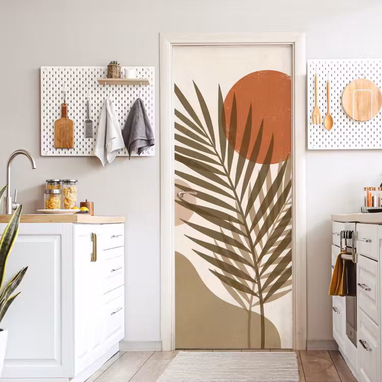 Planten - Bladeren - Abstract - Modern - Beige deurposter klein -sfeer5