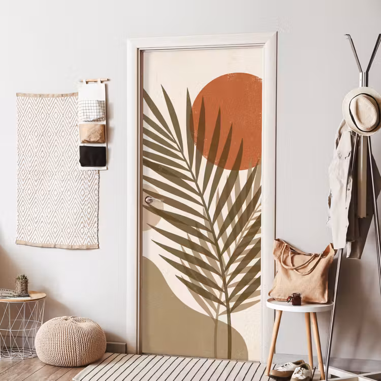 Planten - Bladeren - Abstract - Modern - Beige deurposter klein -sfeer6