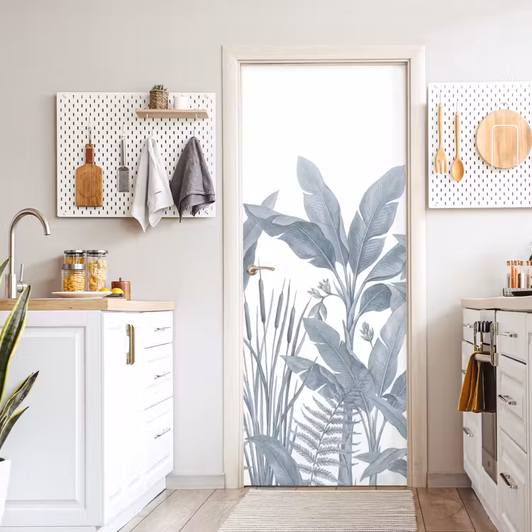 Planten - Bladeren - Natuur - Grijs deurposter klein -sfeer5