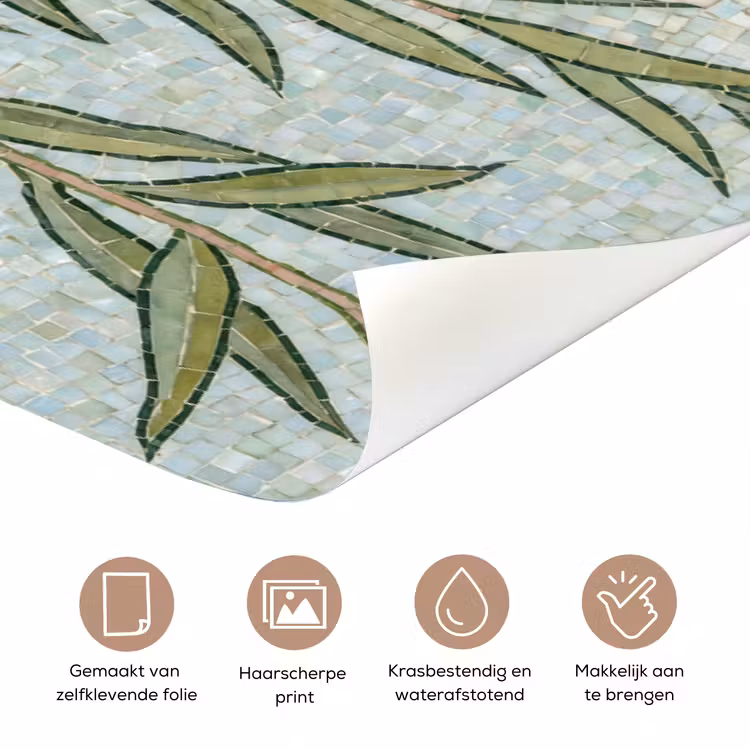 Planten - Mozaïek - Patroon - Groen - Blauw deurposter klein -closeup_NL