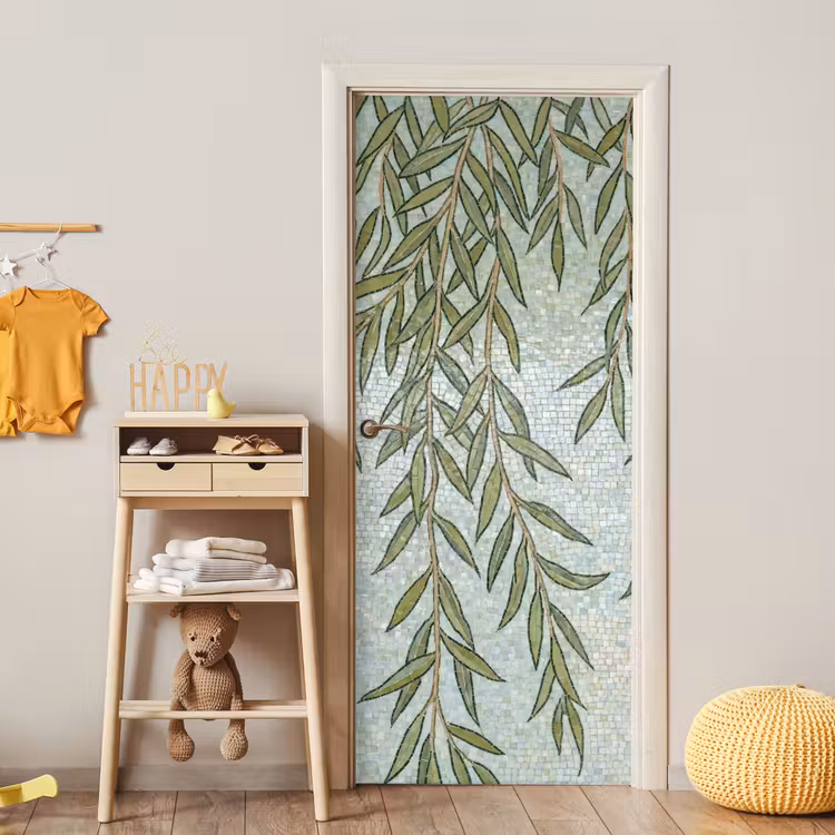 Planten - Mozaïek - Patroon - Groen - Blauw deurposter klein -sfeer4