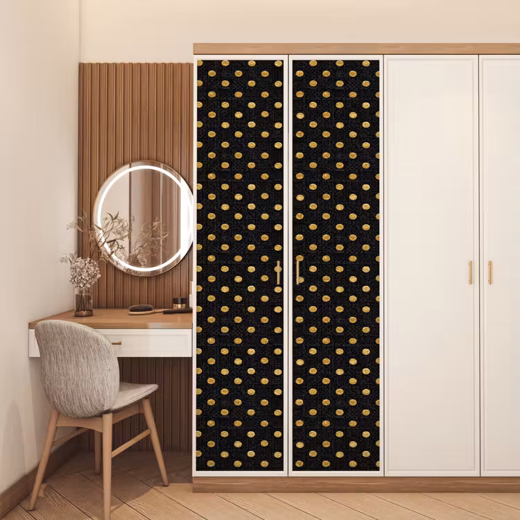 Polka Dot - Stippen - Goud - Zwart deurposter klein 289 -sfeer3