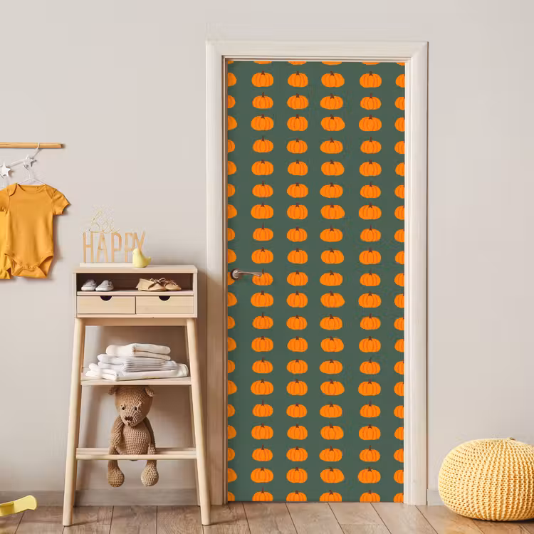 Pompoen - Patroon - Oranje deurposter klein 289 -sfeer4