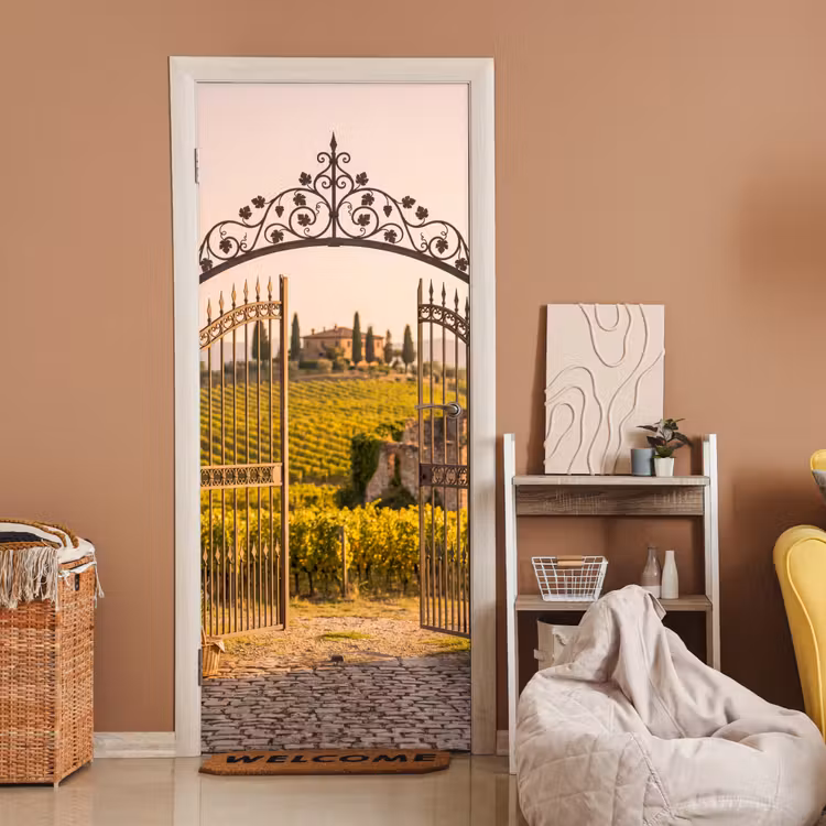 Poort - Landschap - Platteland - Zonlicht - Warm deurposter klein -sfeer1