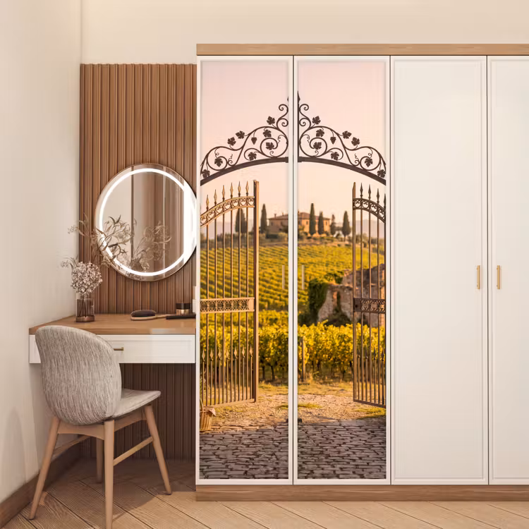 Poort - Landschap - Platteland - Zonlicht - Warm deurposter klein -sfeer3