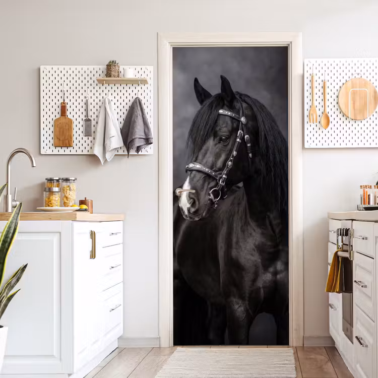 Portret - Paard - Zwart deurposter klein -sfeer5
