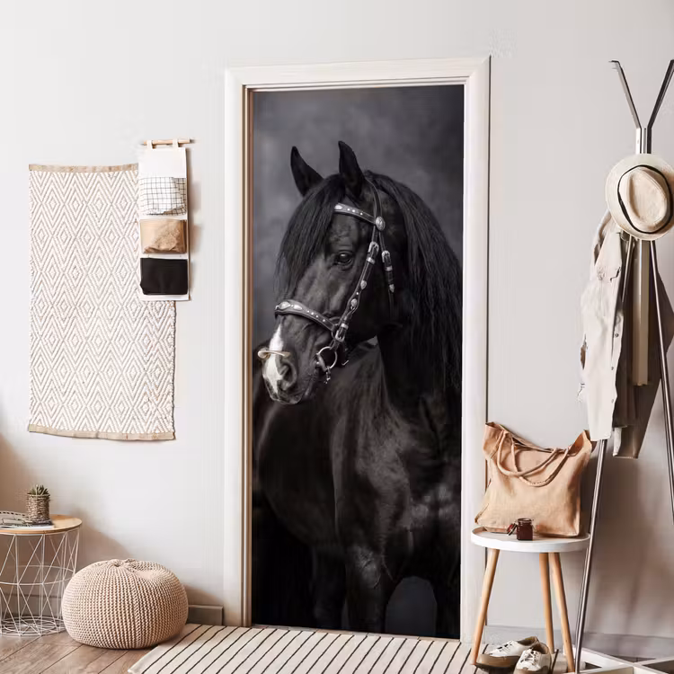 Portret - Paard - Zwart deurposter klein -sfeer6