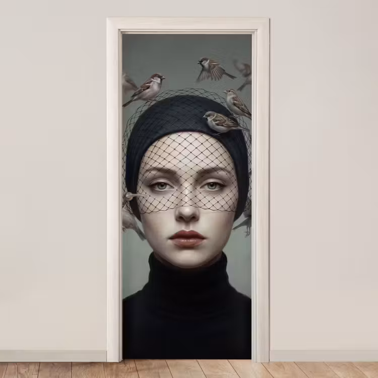 Portret - Vogels - Zwart deurposter klein -3d_beige