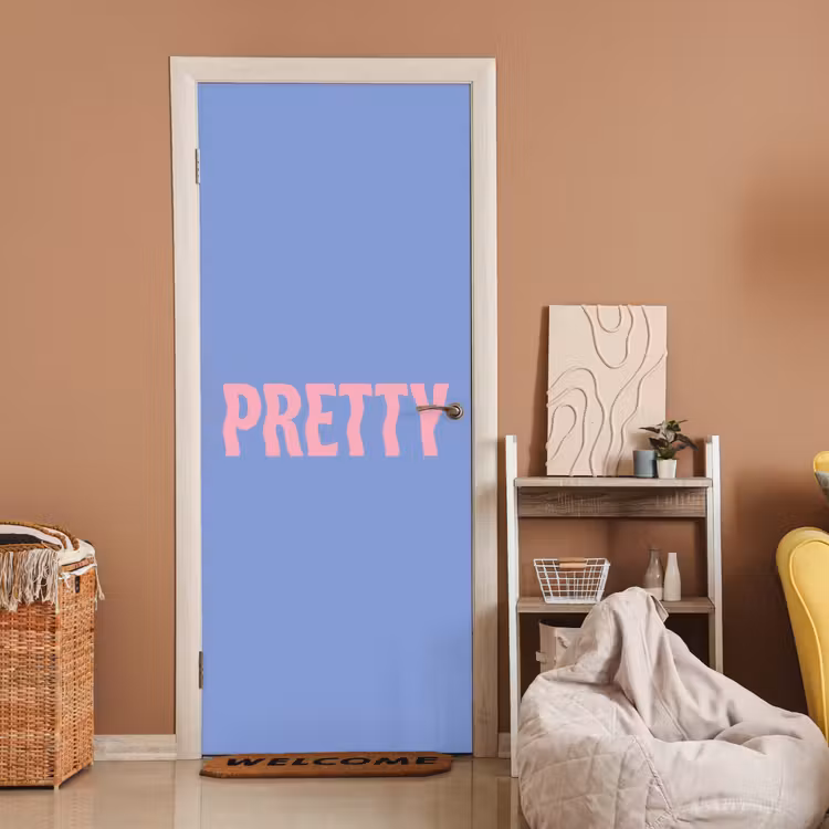 Pretty - Roze - Blauw - Golvend deurposter klein -sfeer1