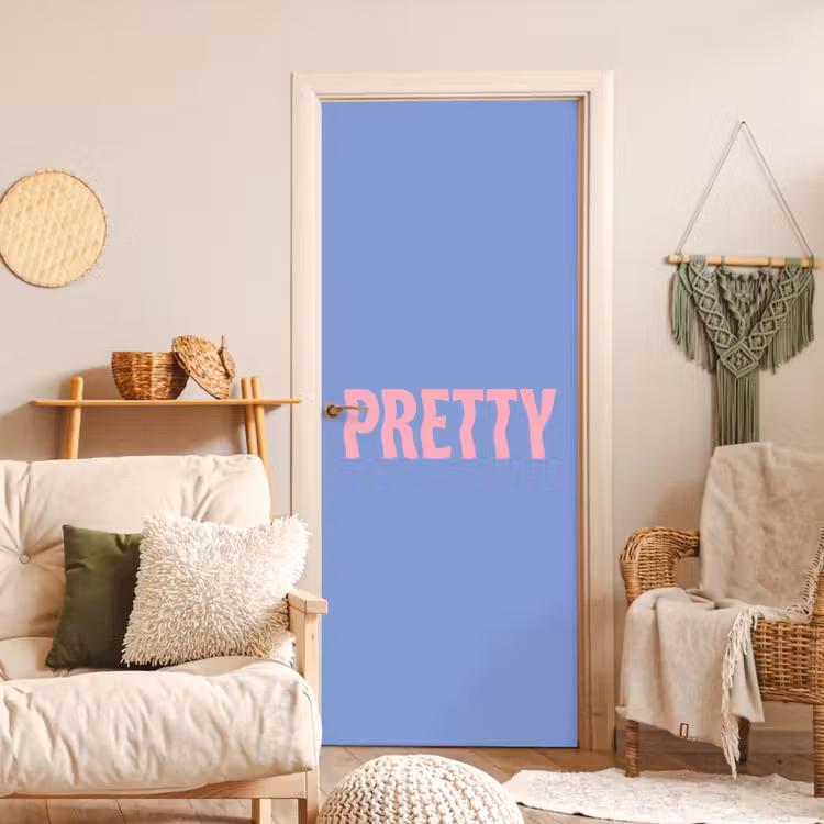 Pretty - Roze - Blauw - Golvend deurposter klein -sfeer2