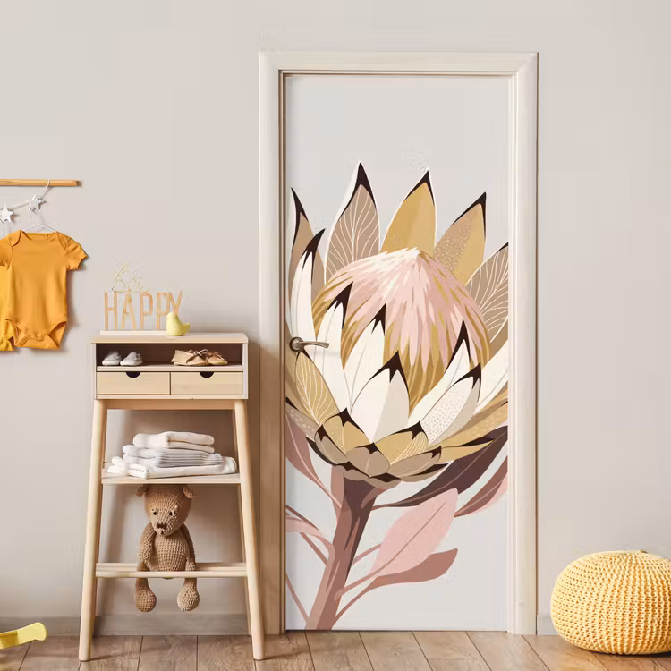 Protea - Bloem - Botanisch - Beige deurposter klein -sfeer4