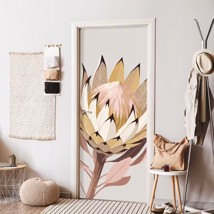 Protea - Bloem - Botanisch - Beige deurposter klein -sfeer6