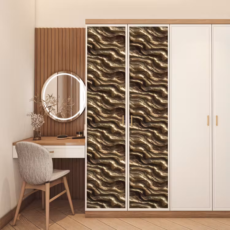 Reliëf - Golven - Abstract - Bronsgoud deurposter klein 289 -sfeer3