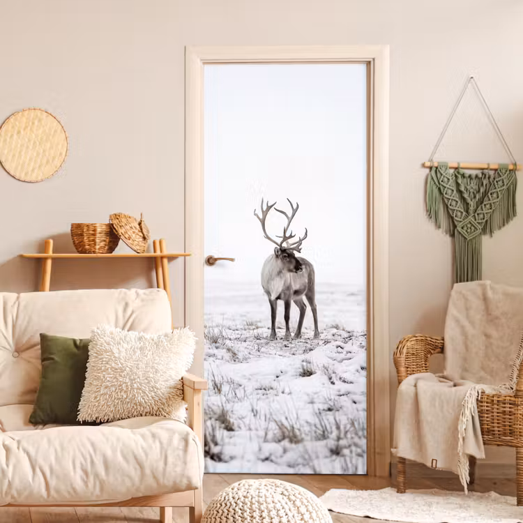 Rendier - Gewei - Sneeuw - Winter deurposter klein -sfeer2