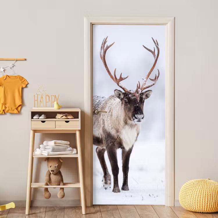 Rendier - Gewei - Toendra - Sneeuw - Wild deurposter klein -sfeer4