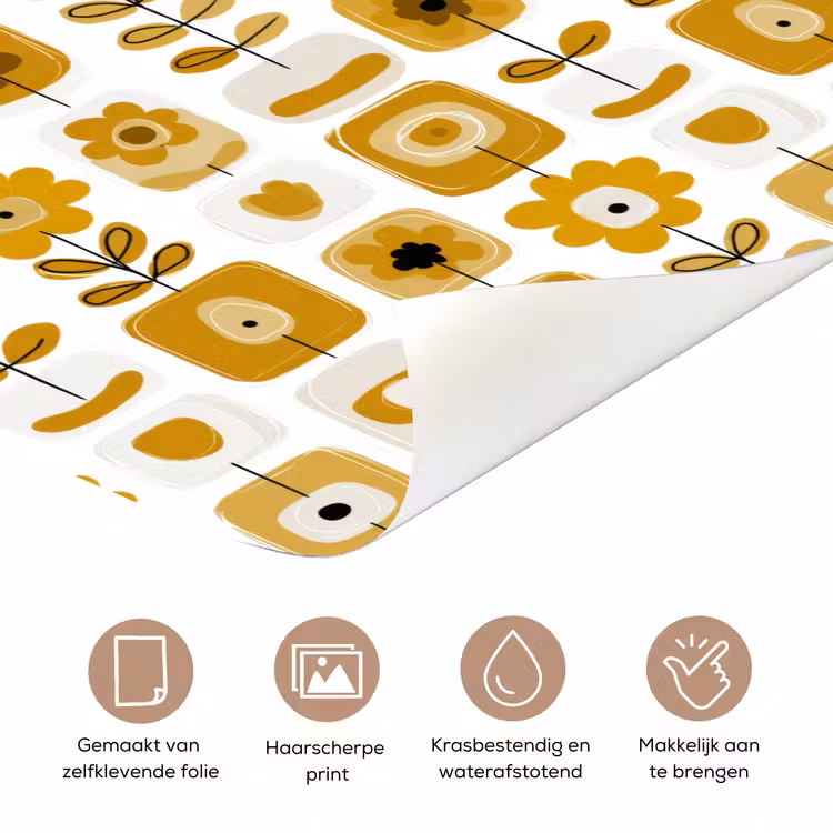 Retro - Abstract - Bloemen - Okergeel deurposter klein 289 -closeup_NL