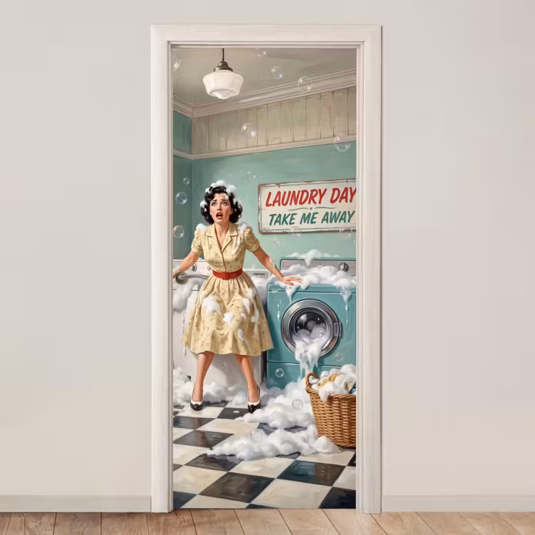 Retro - Blauw - Vrouw deurposter klein -3d_beige
