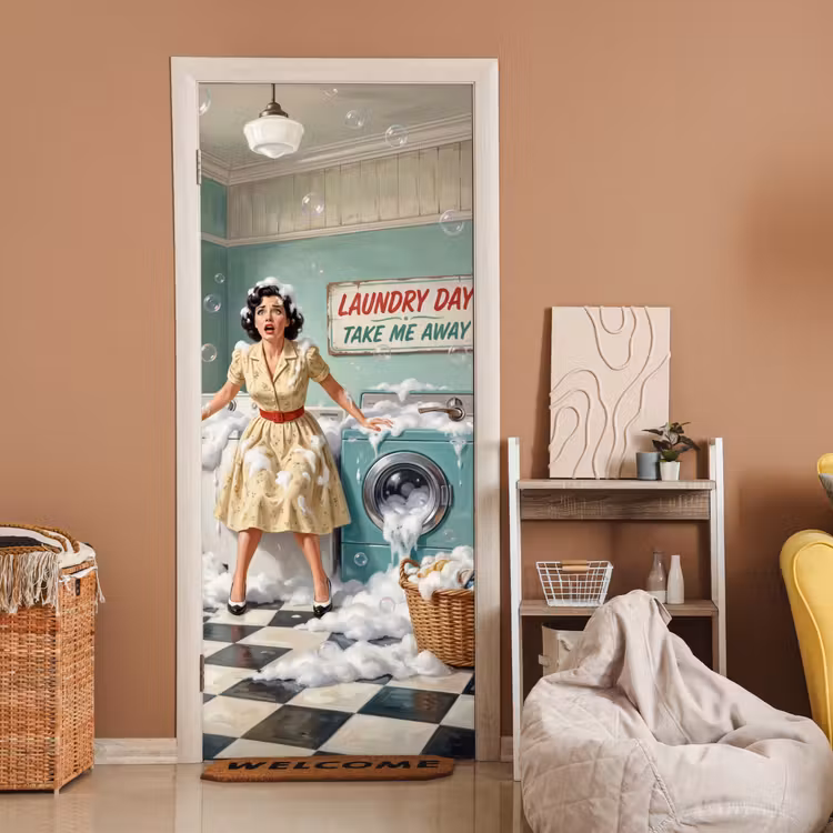 Retro - Blauw - Vrouw deurposter klein -sfeer1