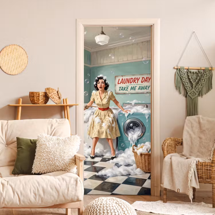 Retro - Blauw - Vrouw deurposter klein -sfeer2