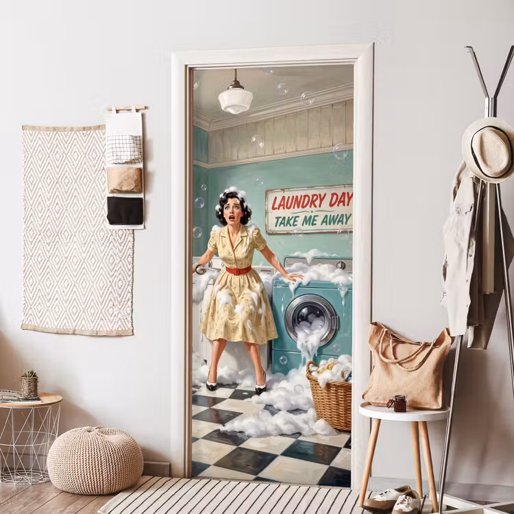 Retro - Blauw - Vrouw deurposter klein -sfeer6
