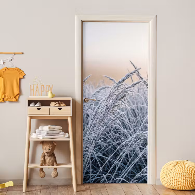 Rijp - Gras - Kristallen - Winter - Minimalistisch deurposter klein -sfeer4