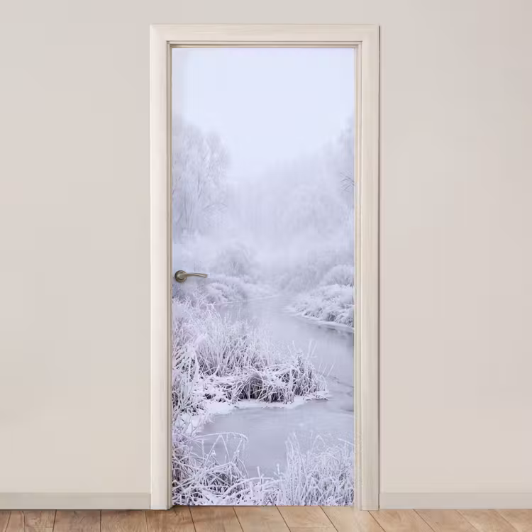 Rivier - Sneeuw - Bos - Winter - Schilderachtig deurposter klein -3d_beige