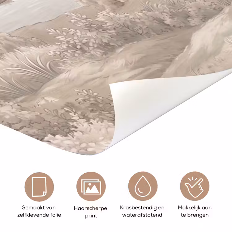 Rivierlandschap - Bergen - Natuur - Vintage - Beige deurposter klein -closeup_NL