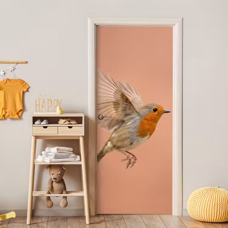 Roodborst - Natuur - Roze deurposter klein -sfeer4