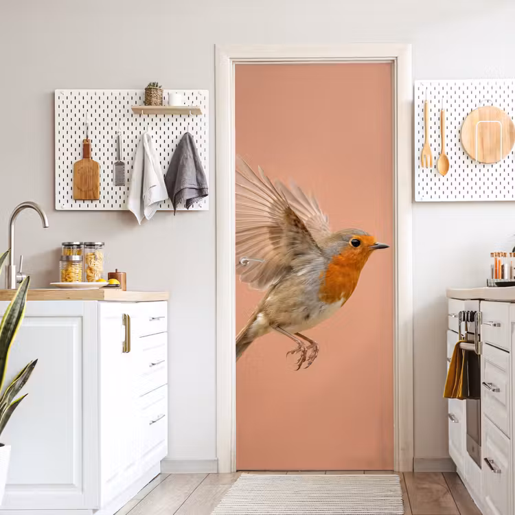 Roodborst - Natuur - Roze deurposter klein -sfeer5