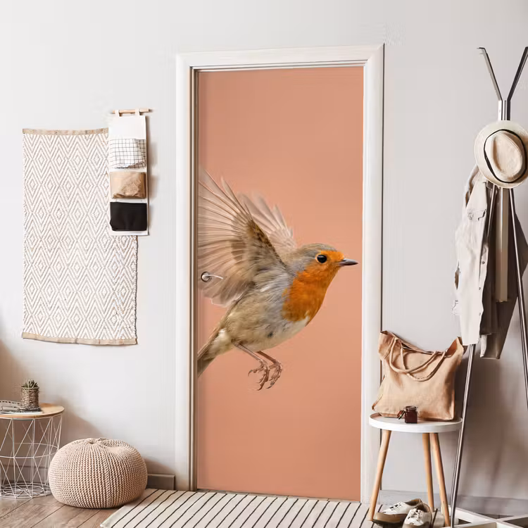 Roodborst - Natuur - Roze deurposter klein -sfeer6