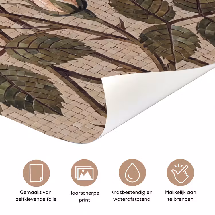 Roos - Mozaïek - Bloemen - Klassiek - Beige deurposter klein -closeup_NL