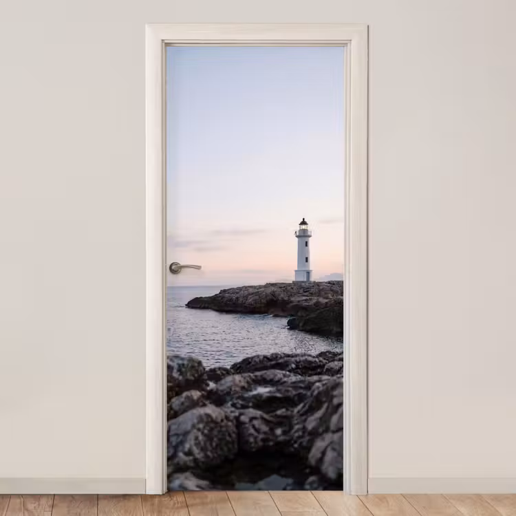 Rotsen - Vuurtoren - Wit deurposter klein -3d_beige