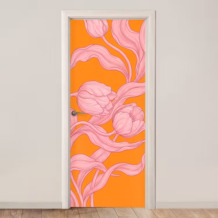Deursticker - Roze bloemen - Modern - Roze bloemen - Modern deurposter klein
