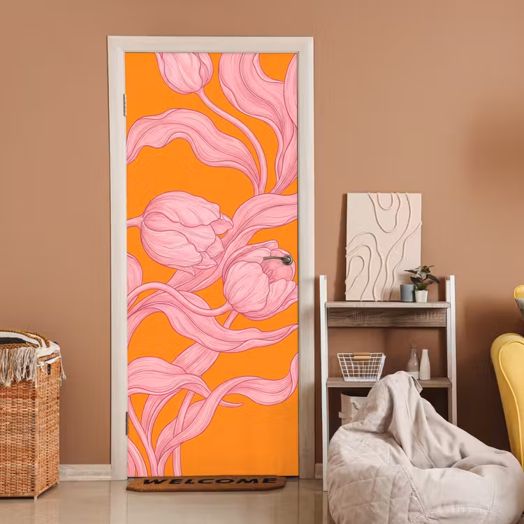 Deursticker - Roze bloemen - Modern - Roze bloemen - Modern deurposter klein