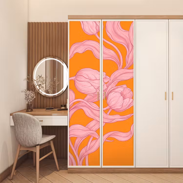 Deursticker - Roze bloemen - Modern - Roze bloemen - Modern deurposter klein