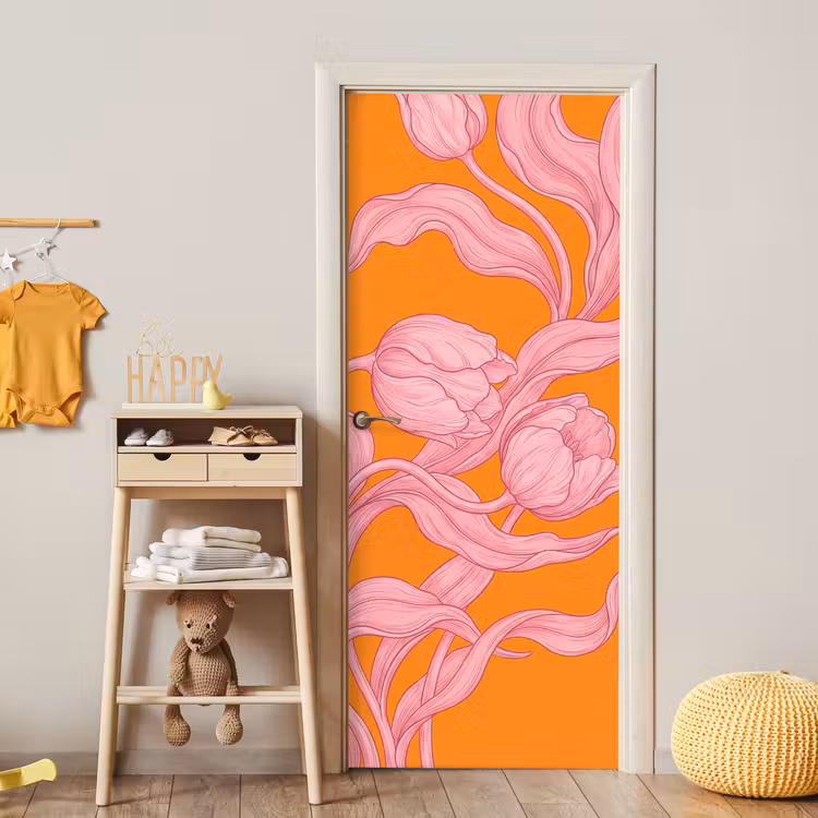 Deursticker - Roze bloemen - Modern - Roze bloemen - Modern deurposter klein