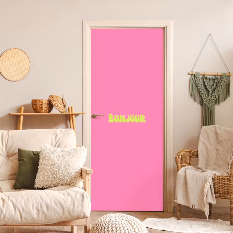 Roze - Groene bonjour - Organisch deurposter klein -sfeer2