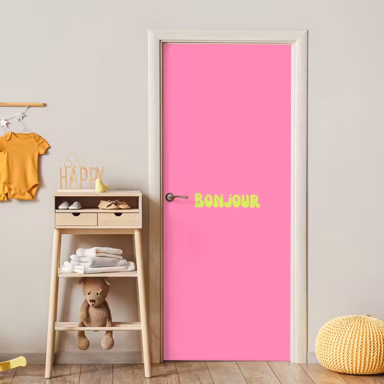 Roze - Groene bonjour - Organisch deurposter klein -sfeer4