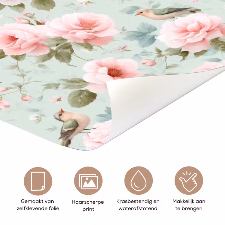 Rozen - Vogels - Pastel - Kleurrijk deurposter klein 289 -closeup_NL