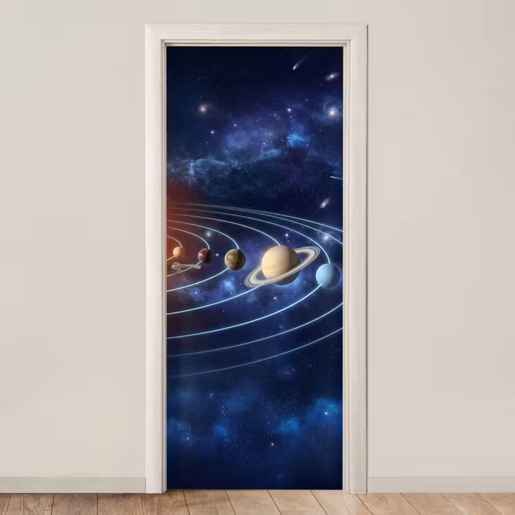 Ruimte - Zonnestelsel - Blauw deurposter klein -3d_beige