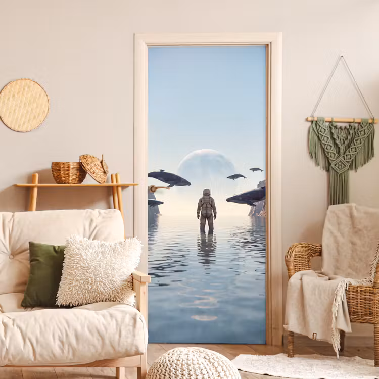 Deursticker - Ruimtevaarder - Walvis - Fantasie - Ruimtevaarder - Walvis - Fantasie deurposter klein