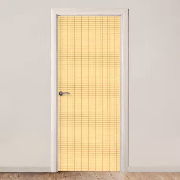 Ruitjes - Grid - Minimalistisch - Geel - Roze deurposter klein 289 -3d_beige