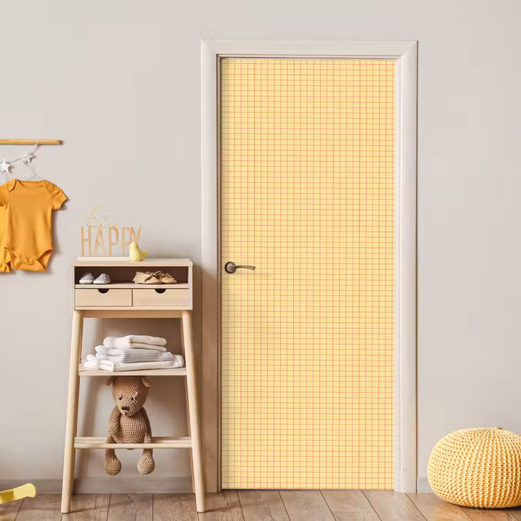 Ruitjes - Grid - Minimalistisch - Geel - Roze deurposter klein 289 -sfeer4