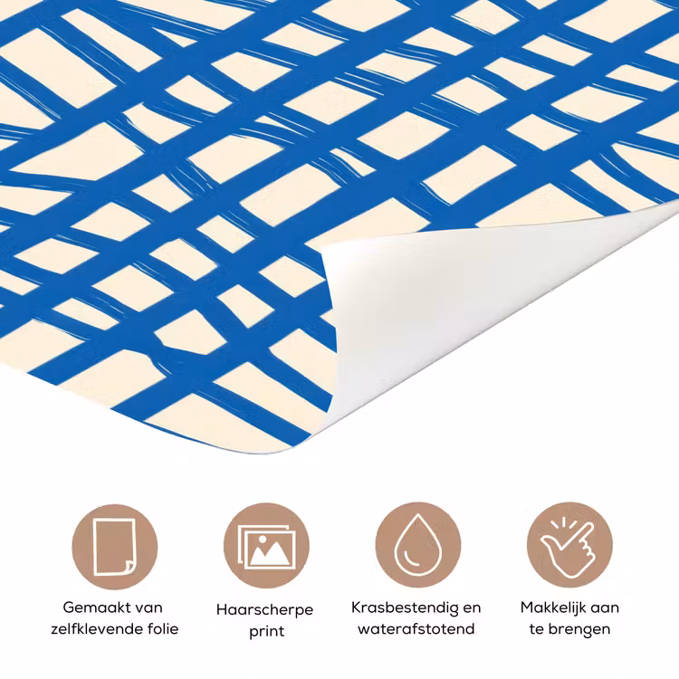 Ruitpatroon - Blauw - Crème deurposter klein 289 -closeup_NL