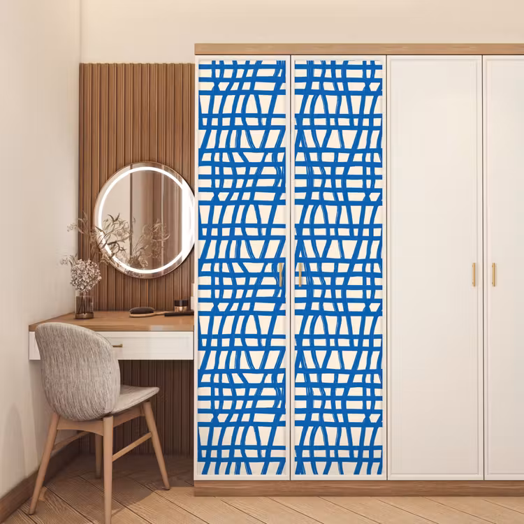 Ruitpatroon - Blauw - Crème deurposter klein 289 -sfeer3