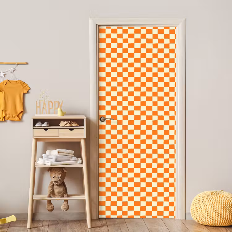 Schaak - Patroon - Oranje deurposter klein 289 -sfeer4