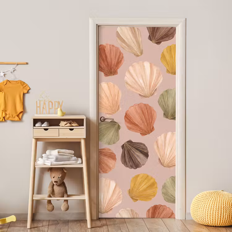 Schelp - Patroon - Zee - Aquarel - Aardetinten deurposter klein -sfeer4