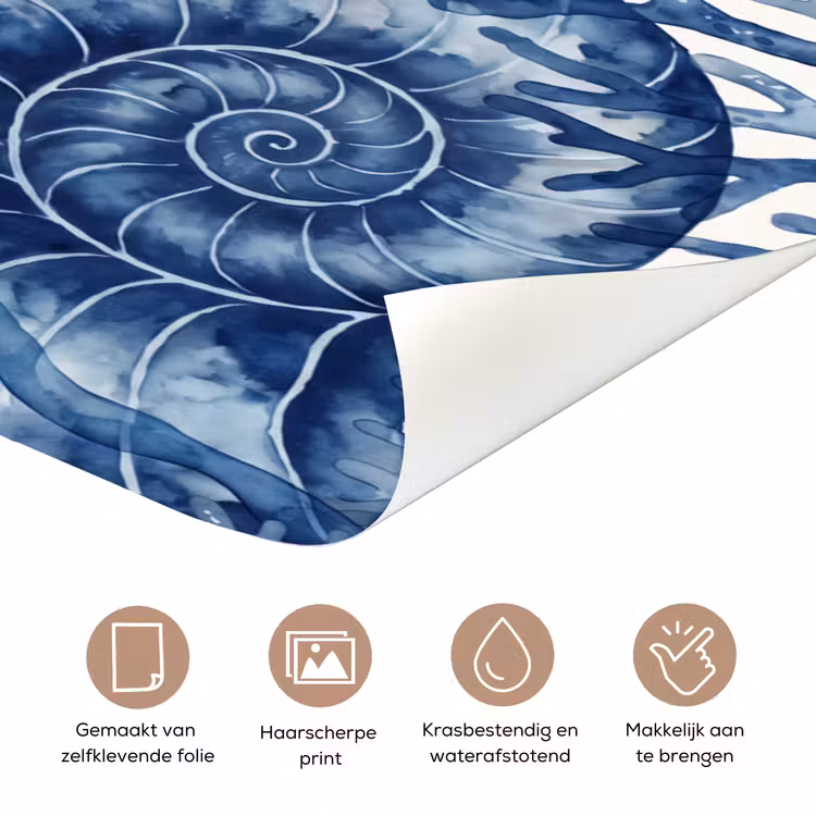 Schelp - Spiraal - Zeeleven - Aquarel - Blauw deurposter klein -closeup_NL